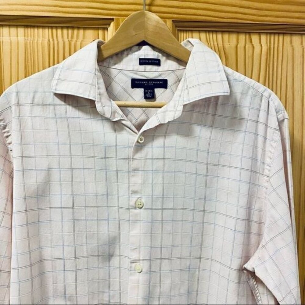 Banana Republic pink blue plaid fitted dress shirt
